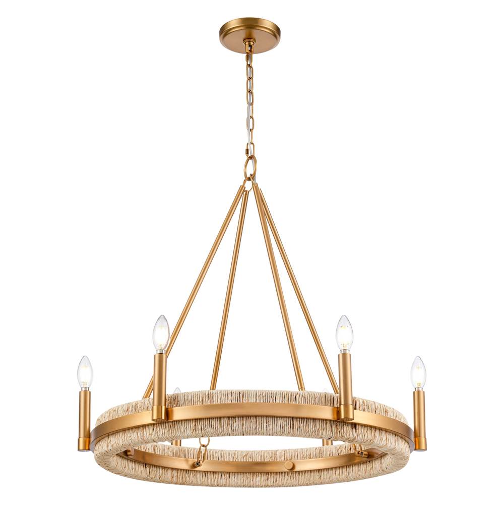 Arabela Lighting 85115-6 Natural Brass 29'' Copa Chandelier In  Brass With Natural Corn Leaf Image 1