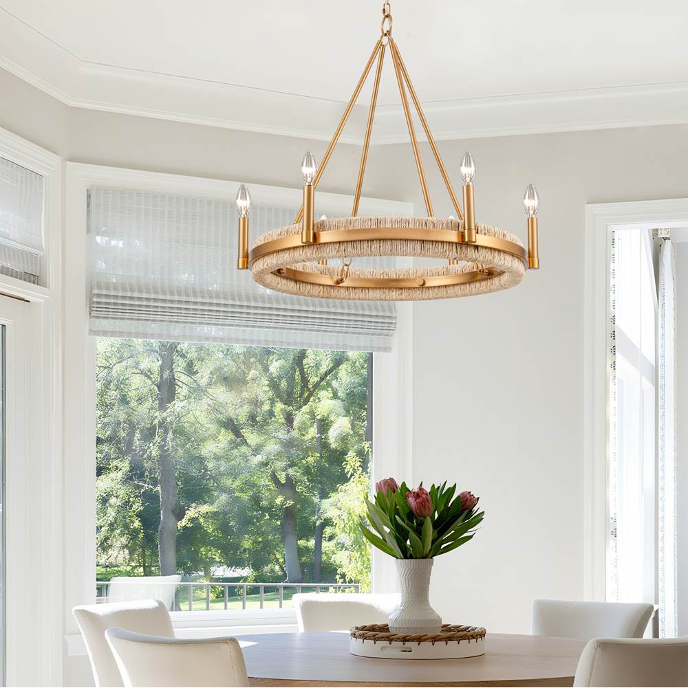Arabela Lighting 85115-6 Natural Brass 29'' Copa Chandelier In  Brass With Natural Corn Leaf Image 3