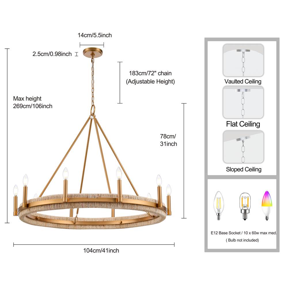 Arabela Lighting 85116-10 Natural Brass 41'' Copa Chandelier In  Brass With Natural Corn Leaf Image 2