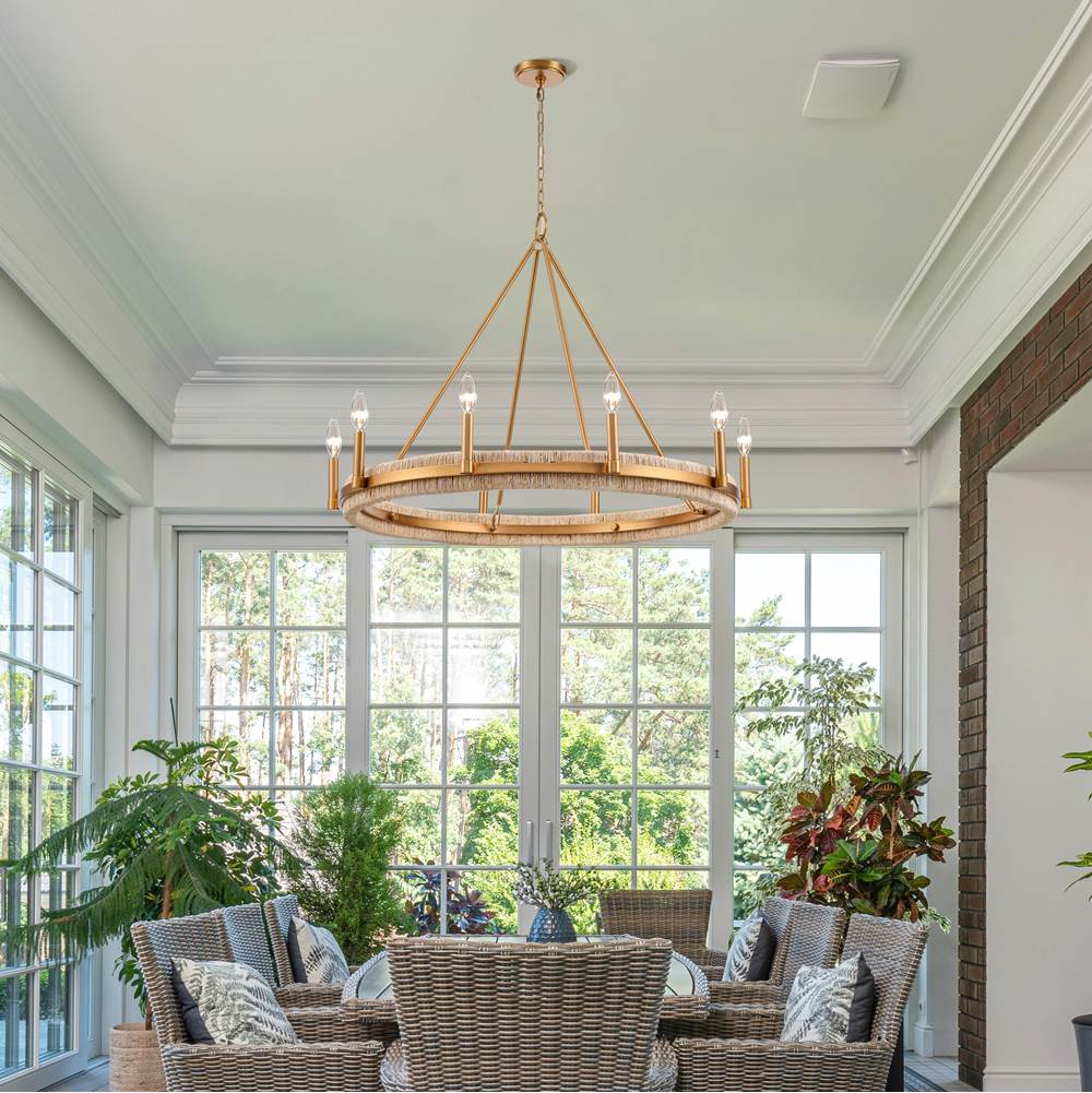 Arabela Lighting 85116-10 Natural Brass 41'' Copa Chandelier In  Brass With Natural Corn Leaf Image 3