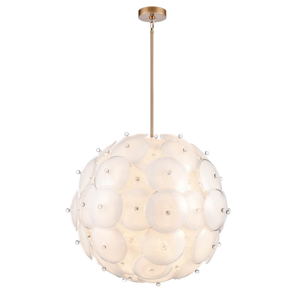 Arabela Lighting 85121-24 Lacquered Gold 38'' Tallulah Pendant In Lacquered Gold With White Swirl Glass With Clear Edging Image 1