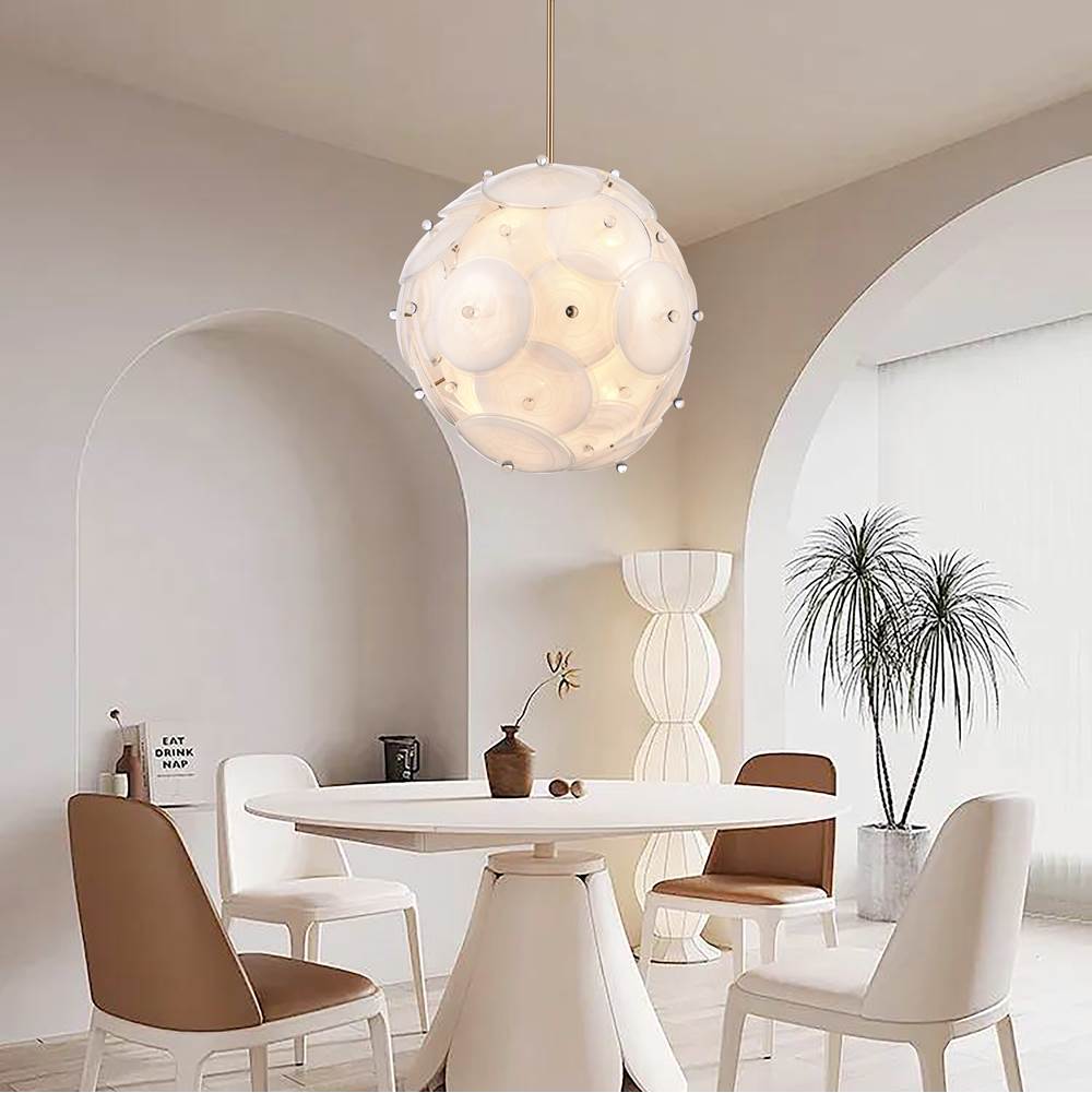 Arabela Lighting 85122-12 Lacquered Gold 26'' Tallulah Pendant In Lacquered Gold With White Swirl Glass With Clear Edging Image 3