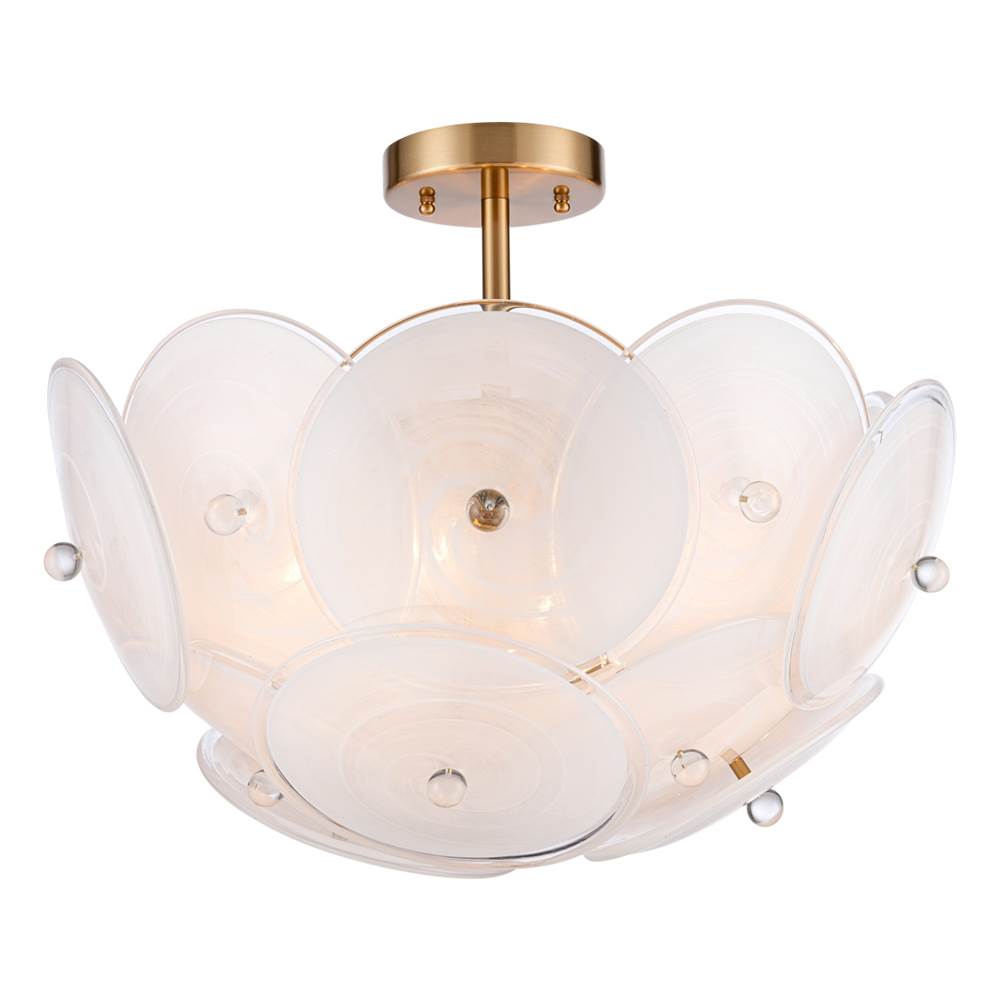 Arabela Lighting 85123-6 Lacquered Gold 24'' Tallulah Pendant In Lacquered Gold With White Swirl Glass With Clear Edging Image 1