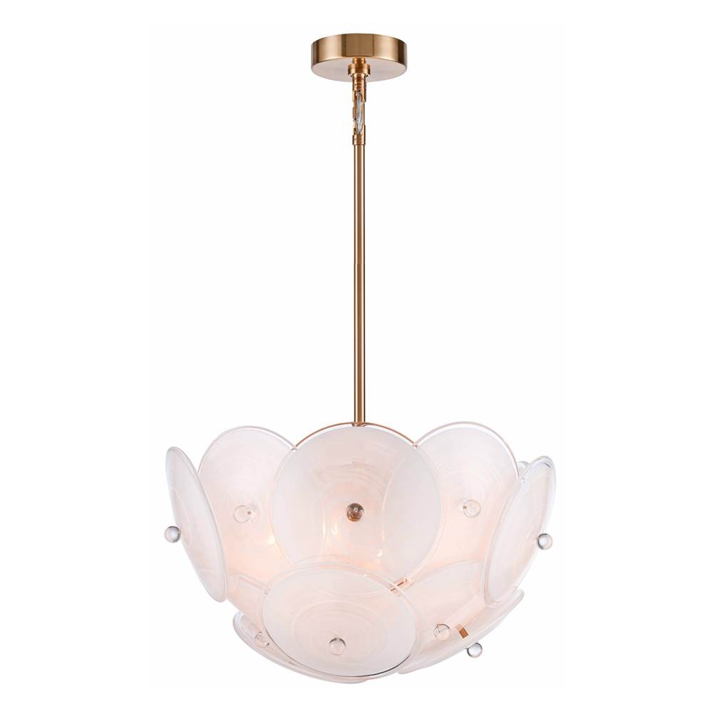 Arabela Lighting Tallulah 24'' Tallulah Pendant In Lacquered Gold With White Swirl Glass With Clear Edging