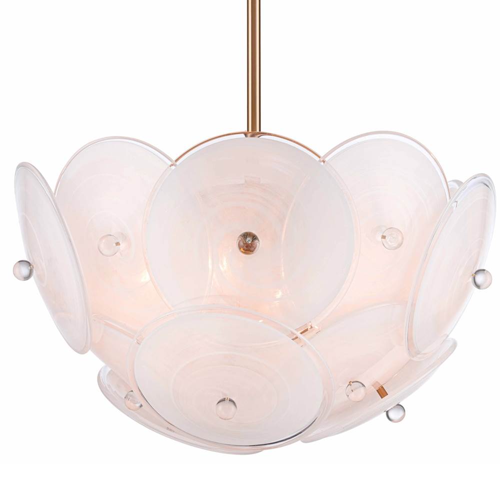 Arabela Lighting 85123-6 Lacquered Gold 24'' Tallulah Pendant In Lacquered Gold With White Swirl Glass With Clear Edging Image 7