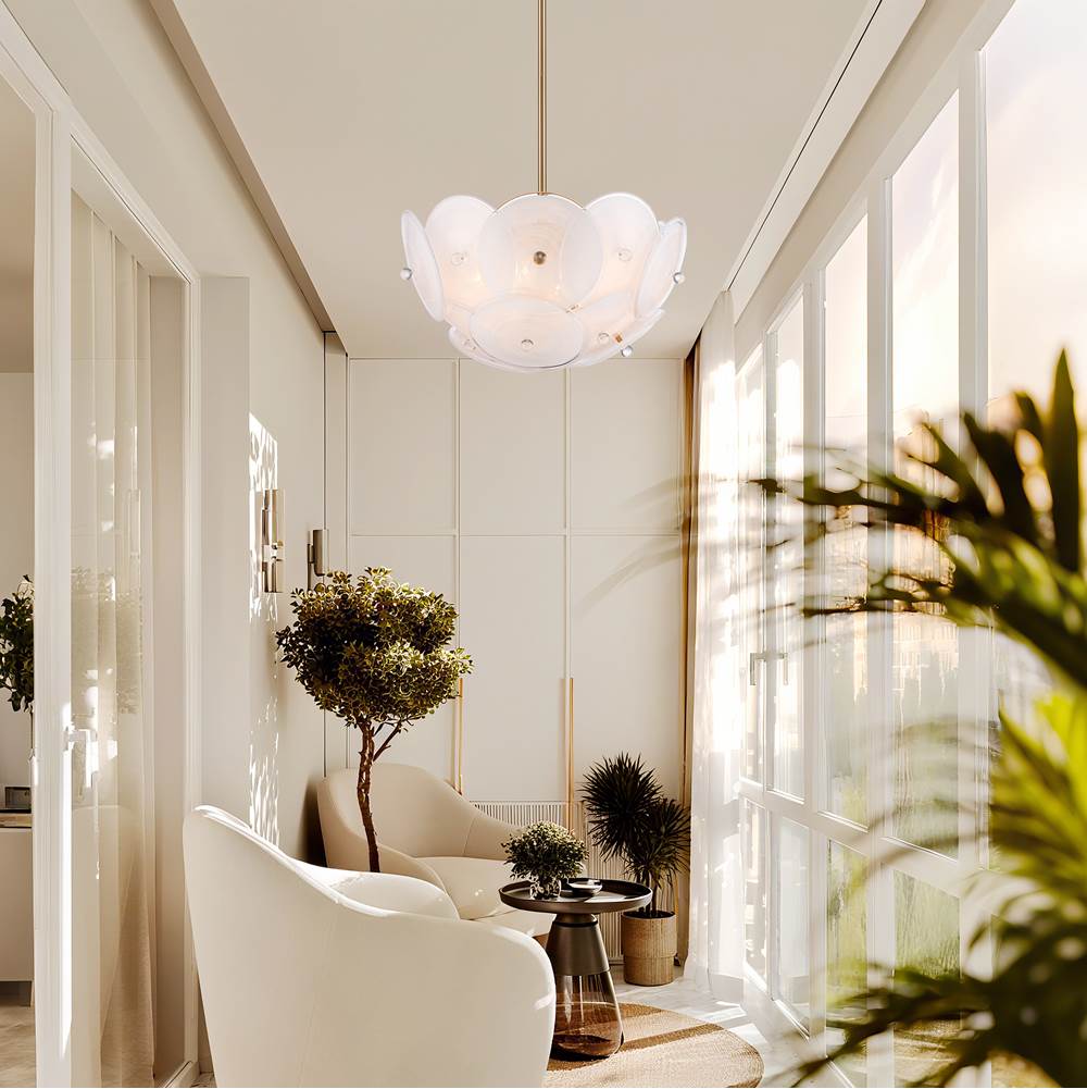 Arabela Lighting 85123-6 Lacquered Gold 24'' Tallulah Pendant In Lacquered Gold With White Swirl Glass With Clear Edging Image 3