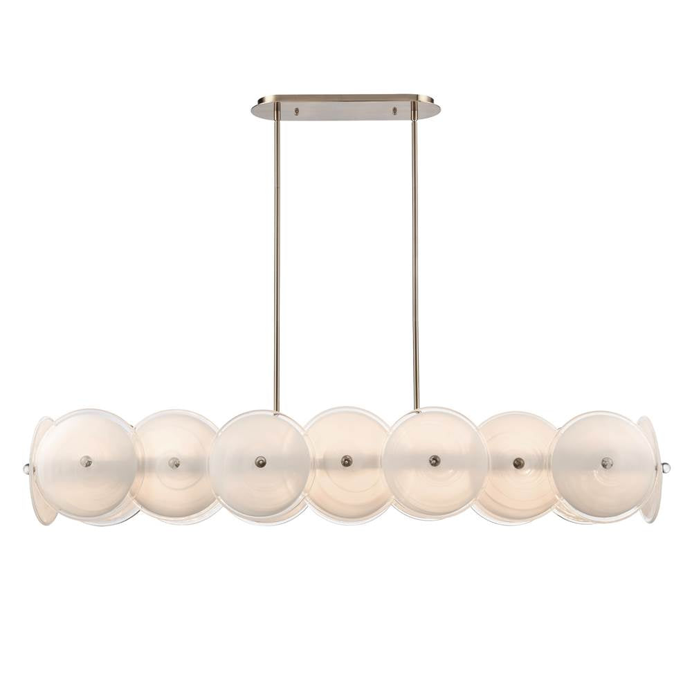 Arabela Lighting 85124-8 Lacquered Gold 53.5'' Tallulah Linear Chandelier In Lacquered Gold With White Swirl Glass And Clear Edging Image 1