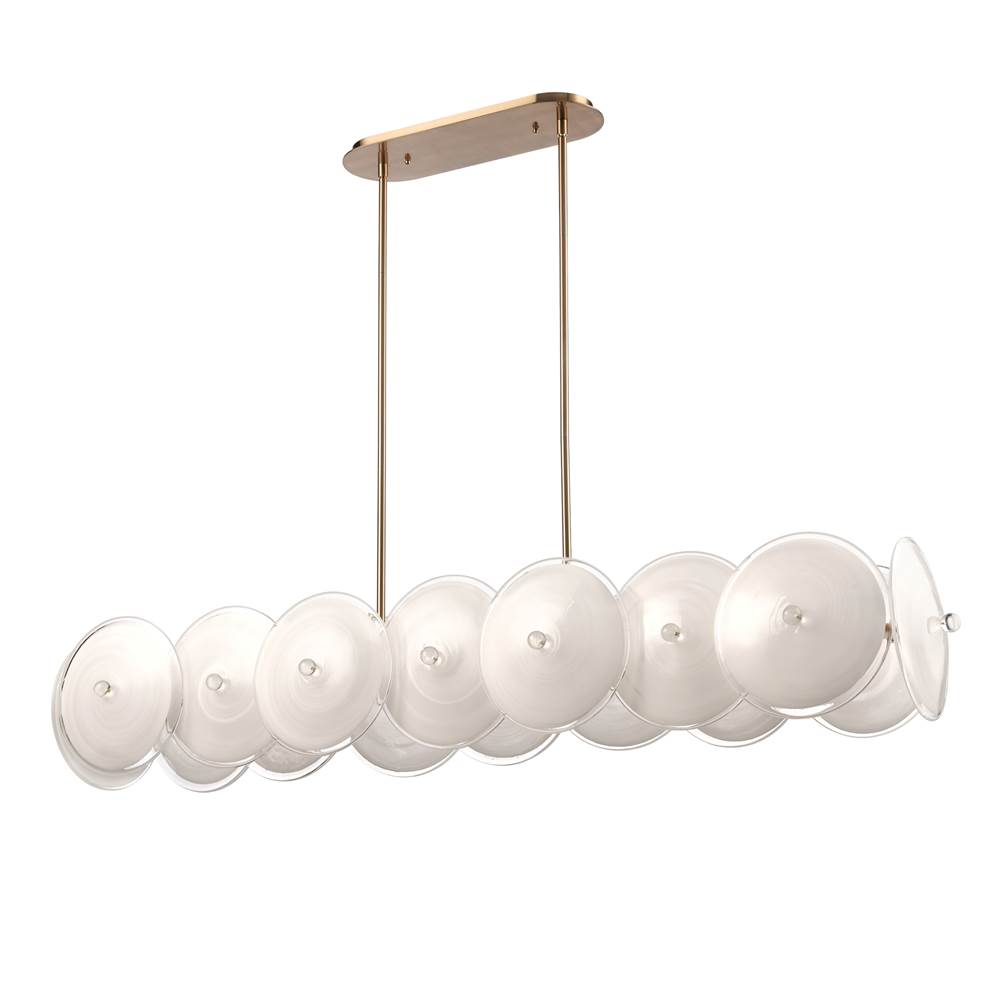 Arabela Lighting 85124-8 Lacquered Gold 53.5'' Tallulah Linear Chandelier In Lacquered Gold With White Swirl Glass And Clear Edging Image 8