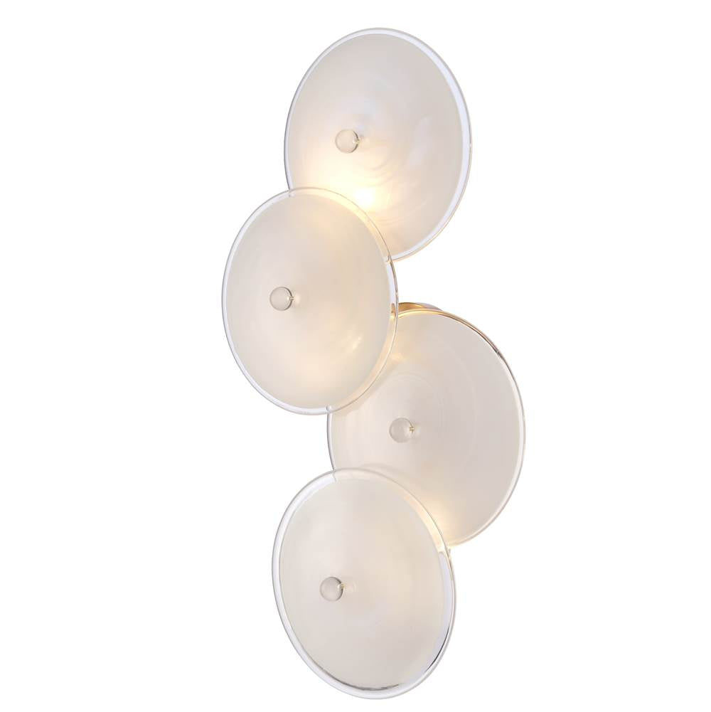 Arabela Lighting Tallulah 27.5'' Tallulah Sconce In Lacquered Gold With White Swirl Glass And Clear Edging