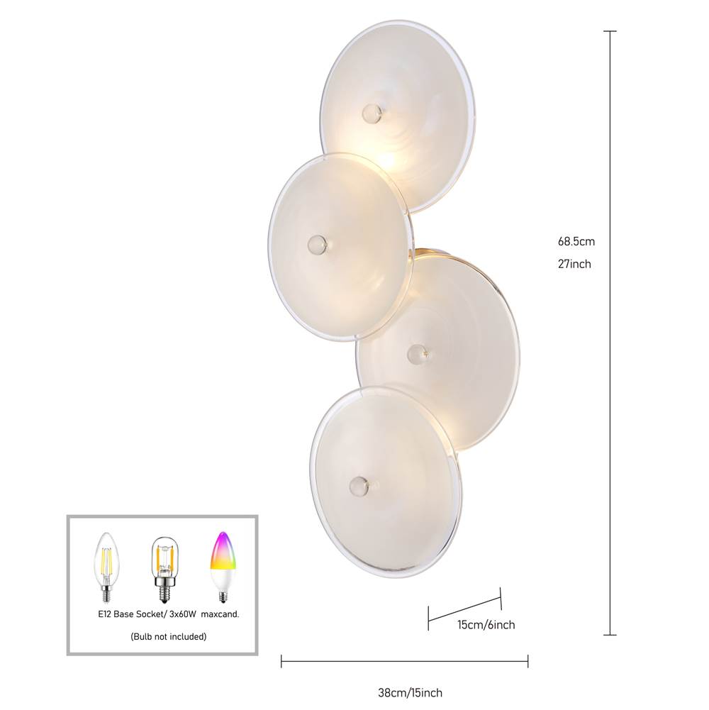 Arabela Lighting 85125-3 Lacquered Gold 27.5'' Tallulah Sconce In Lacquered Gold With White Swirl Glass And Clear Edging Image 2