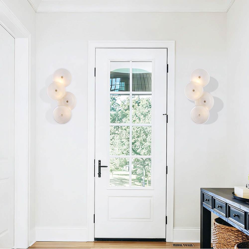 Arabela Lighting 85125-3 Lacquered Gold 27.5'' Tallulah Sconce In Lacquered Gold With White Swirl Glass And Clear Edging Image 4