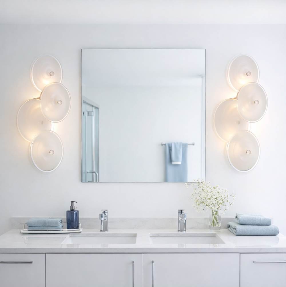Arabela Lighting 85125-3 Lacquered Gold 27.5'' Tallulah Sconce In Lacquered Gold With White Swirl Glass And Clear Edging Image 3