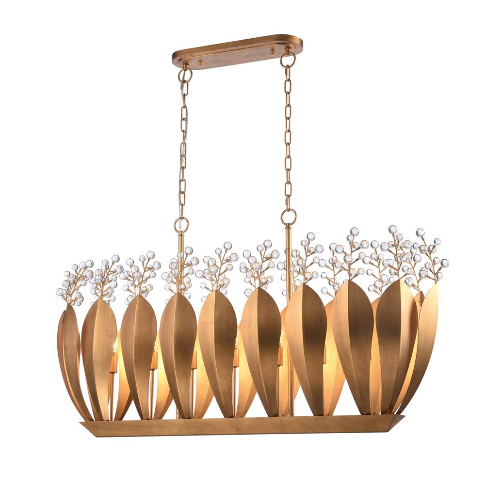 Arabela Lighting Callista 47.5''  Callista Linear Chandelier In  Antique Gold Leaf With Clear Crytals