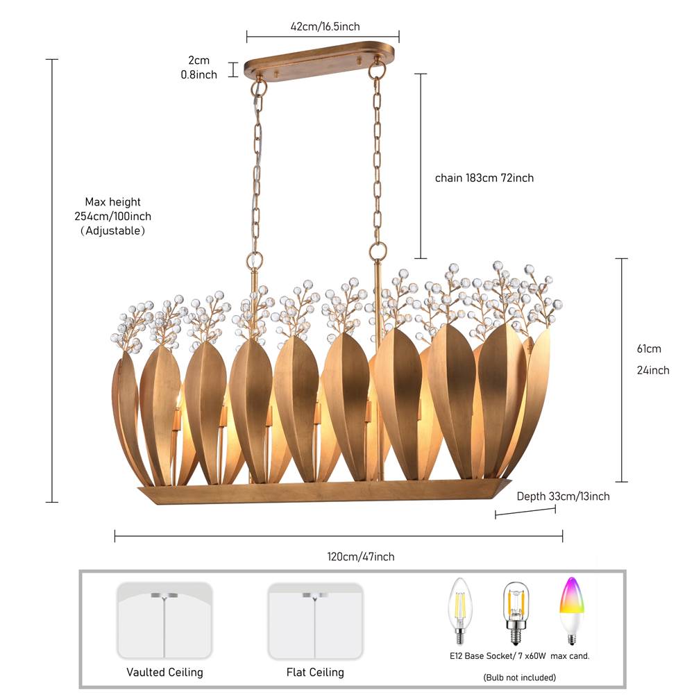Arabela Lighting 85130-7 Antique Gold Leaf 47.5''  Callista Linear Chandelier In  Antique Gold Leaf With Clear Crytals Image 2