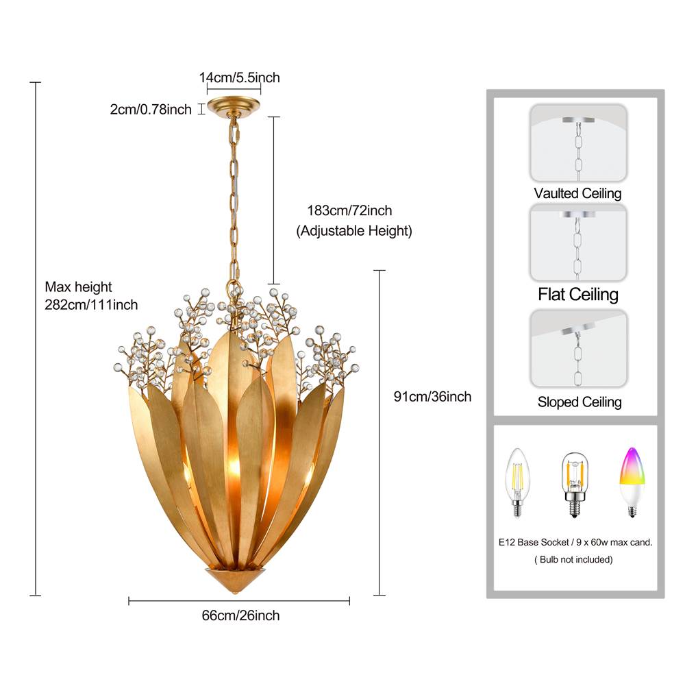 Arabela Lighting 85132-9 Antique Gold Leaf 36''  Callista Chandelier In  Antique Gold Leaf With Clear Crytal Image 2