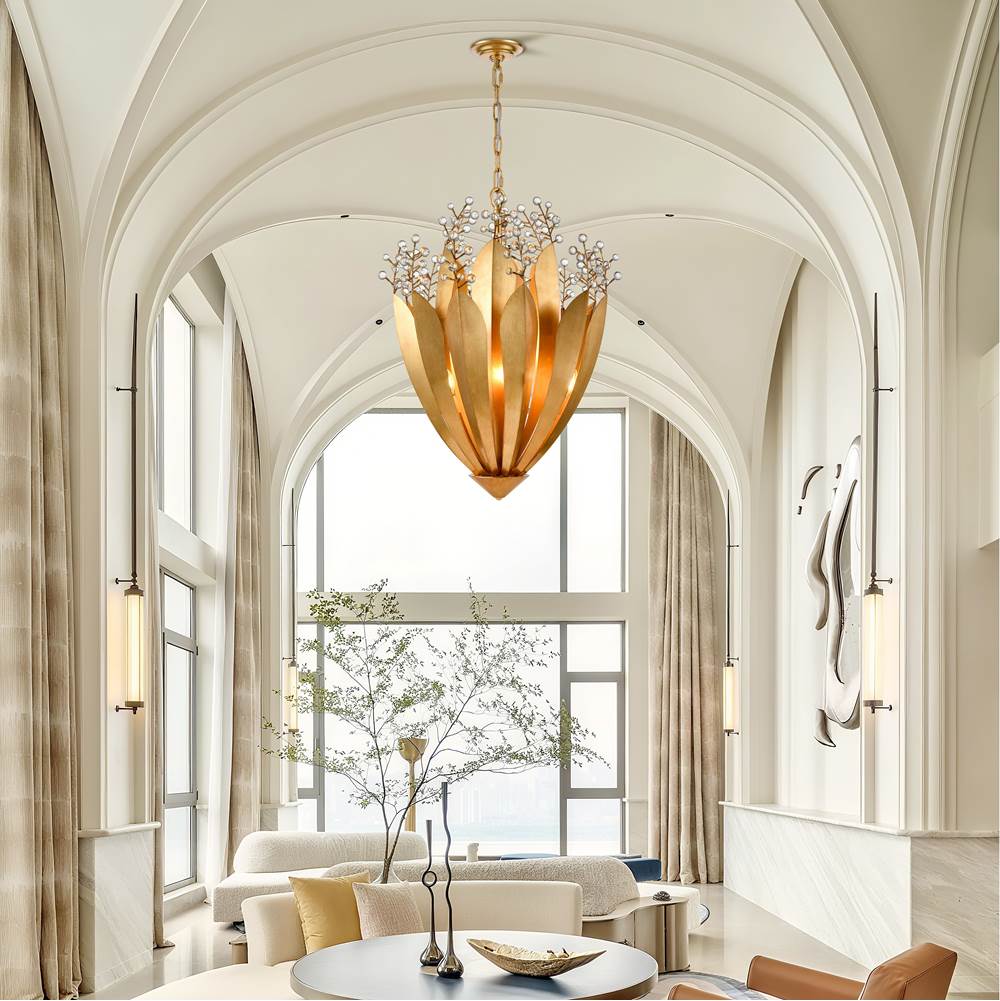 Arabela Lighting 85132-9 Antique Gold Leaf 36''  Callista Chandelier In  Antique Gold Leaf With Clear Crytal Image 3