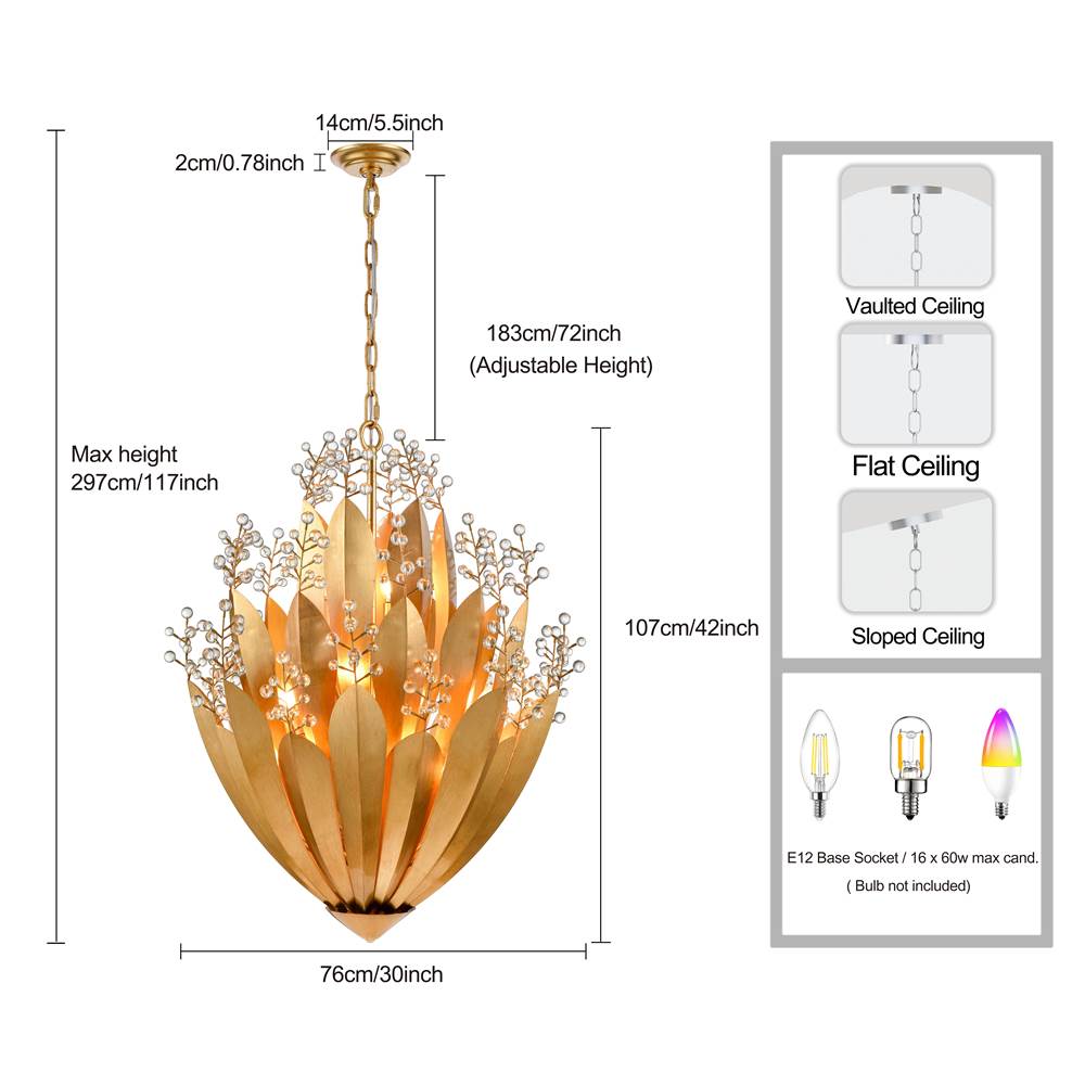 Arabela Lighting 85133-16 Antique Gold Leaf 42''  Callista Chandelier In  Antique Gold Leaf With Clear Crytal Image 2