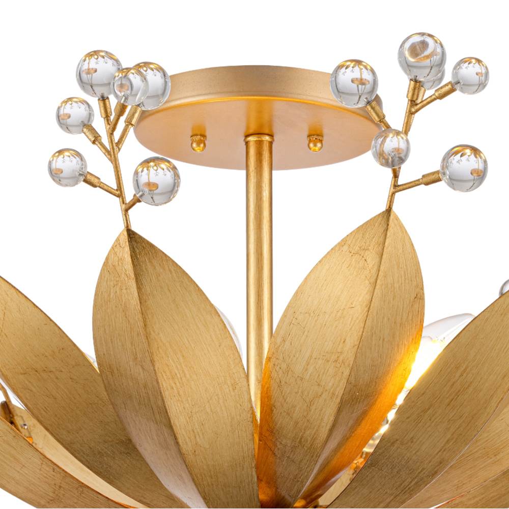 Arabela Lighting Callista 13''  Callista Semi Flushmount In  Antique Gold Leaf With Clear Crytal