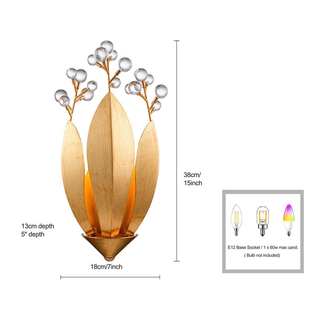 Arabela Lighting 85135-1 Antique Gold Leaf 15''  Callista Wall Sconce In  Antique Gold Leaf With Clear Crytal Image 2