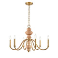 Arabela Lighting 85141-6 Natural Brass 27'' French Country Chandelier In Natural Brass With Natural Solid Wood Center Column Image 1