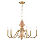 Arabela Lighting 85141-6 Natural Brass 27'' French Country Chandelier In Natural Brass With Natural Solid Wood Center Column Image 1