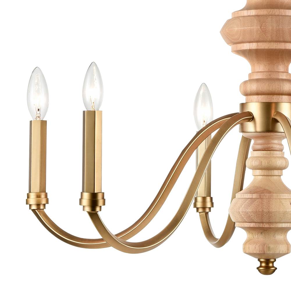 Arabela Lighting French Country 27'' French Country Chandelier In Natural Brass With Natural Solid Wood Center Column