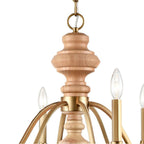 Arabela Lighting 85141-6 Natural Brass 27'' French Country Chandelier In Natural Brass With Natural Solid Wood Center Column Image 5