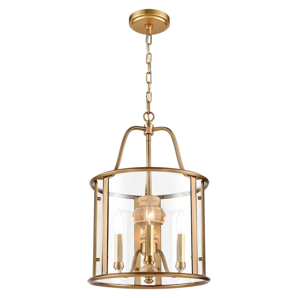 Arabela Lighting 85143-3 Natural Brass 21'' French Country Landern Pendant In Natural Brass With Natural Solid Wood Center Column Image 1