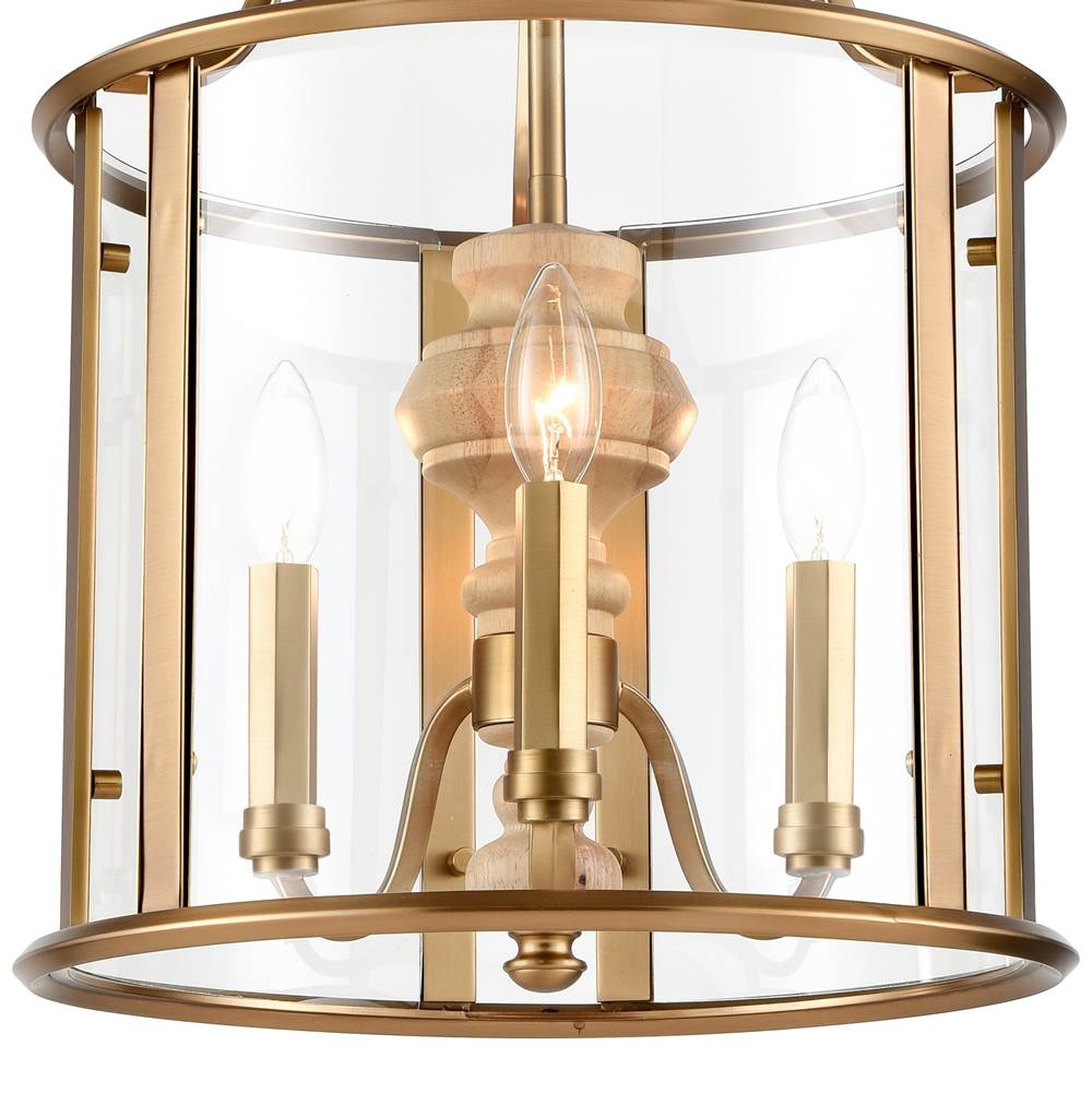 Arabela Lighting French Country 21'' French Country Landern Pendant In Natural Brass With Natural Solid Wood Center Column