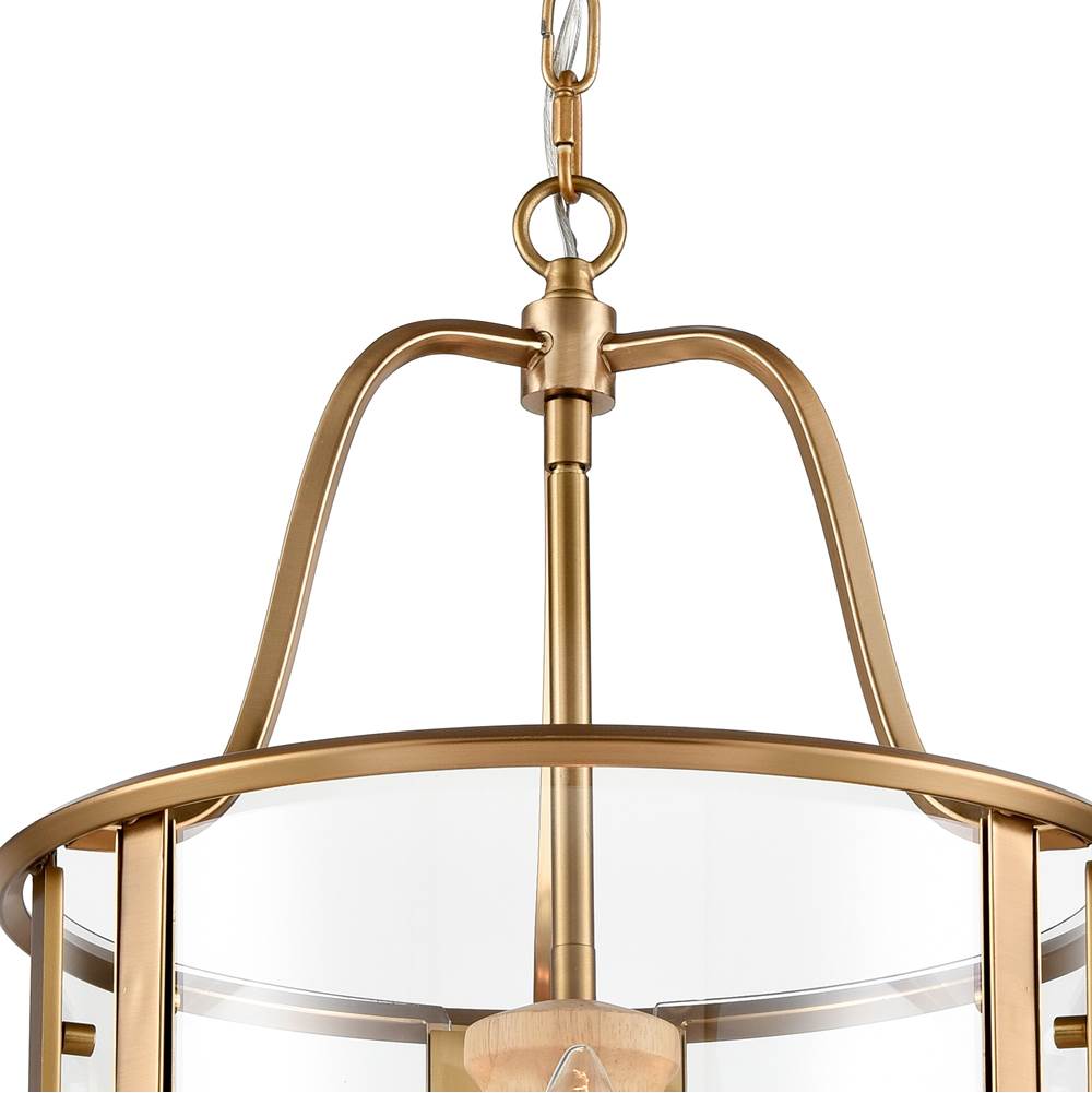 Arabela Lighting 85143-3 Natural Brass 21'' French Country Landern Pendant In Natural Brass With Natural Solid Wood Center Column Image 5