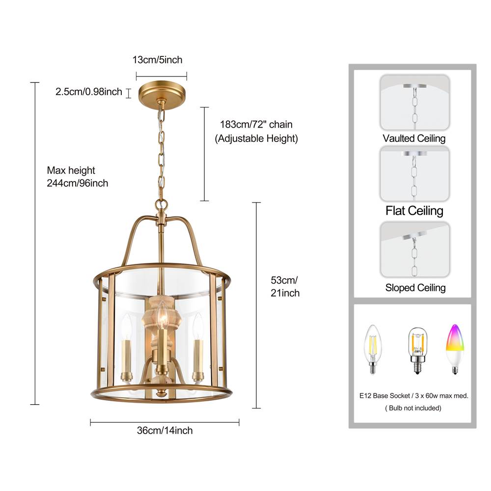 Arabela Lighting 85143-3 Natural Brass 21'' French Country Landern Pendant In Natural Brass With Natural Solid Wood Center Column Image 2