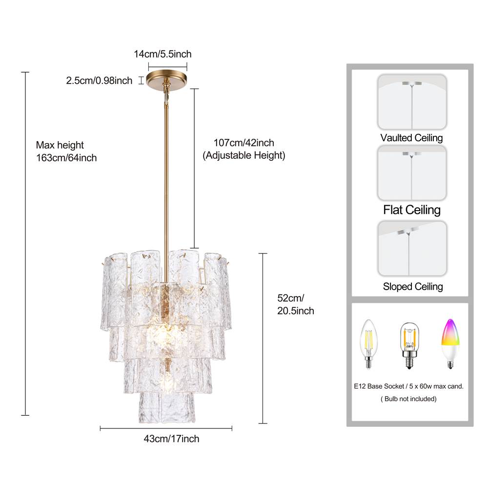 Arabela Lighting 85161-5 Lacquered Gold 21''  Fire And Ice  Chandelier In Lacquered Gold With Textured Clear Glass Image 2