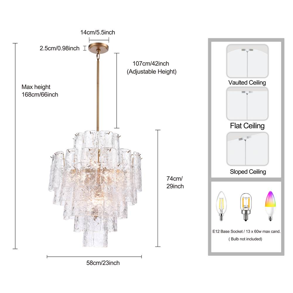 Arabela Lighting 85162-13 Lacquered Gold 29''  Fire And Ice  Chandelier In Lacquered Gold With Textured Clear Glass Image 2