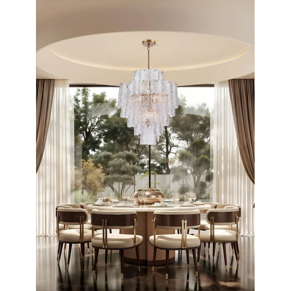 Arabela Lighting 85162-13 Lacquered Gold 29''  Fire And Ice  Chandelier In Lacquered Gold With Textured Clear Glass Image 3