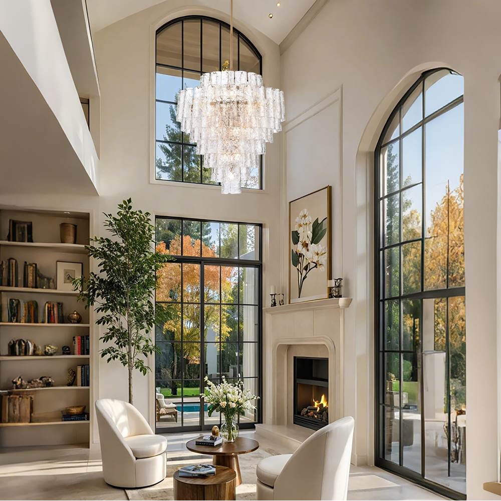 Arabela Lighting 85163-21 Lacquered Gold 37''  Fire And Ice  Chandelier In Lacquered Gold With Textured Clear Glass Image 3