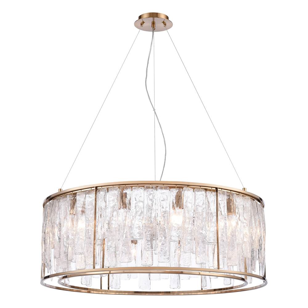 Arabela Lighting 85171-12 Lacquered Gold 32'' Boundaries Pendant In Lacquered Gold With Clear Textured Glass Strips Image 1