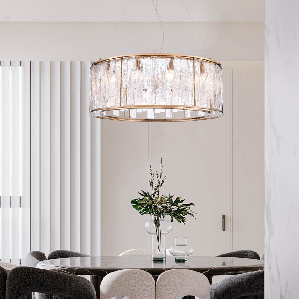 Arabela Lighting 85171-12 Lacquered Gold 32'' Boundaries Pendant In Lacquered Gold With Clear Textured Glass Strips Image 3
