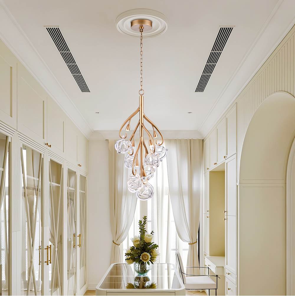 Arabela Lighting 85181-7 Antique Gold Leaf 34'' Freeform Chandelier In Antique Gold  With Clear Art Glass Spheres Image 3