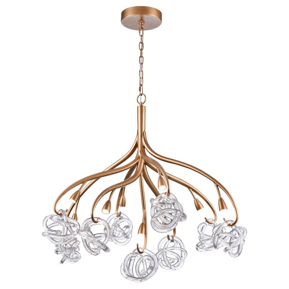 Arabela Lighting 85182-9 Antique Gold Leaf 37'' Freeform Chandelier In Antique Gold  With Clear Art Glass Spheres Image 1
