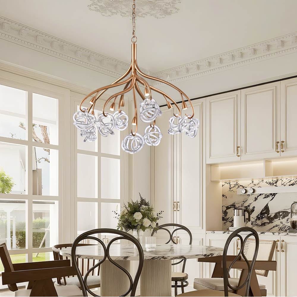 Arabela Lighting 85182-9 Antique Gold Leaf 37'' Freeform Chandelier In Antique Gold  With Clear Art Glass Spheres Image 3