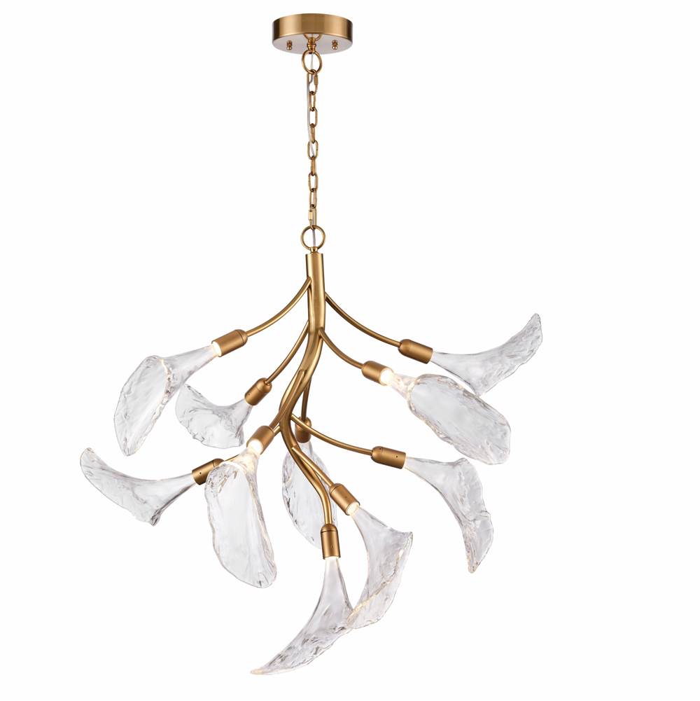 Arabela Lighting 85190-10 Satin Brass 32'' Calla  Chandelier  In Natural Brass  With Clear Hand-formed Glass Flowers Image 1