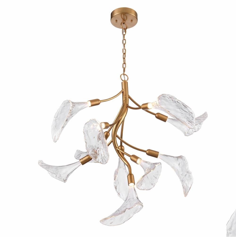 Arabela Lighting Calla 32'' Calla  Chandelier  In Natural Brass  With Clear Hand-formed Glass Flowers