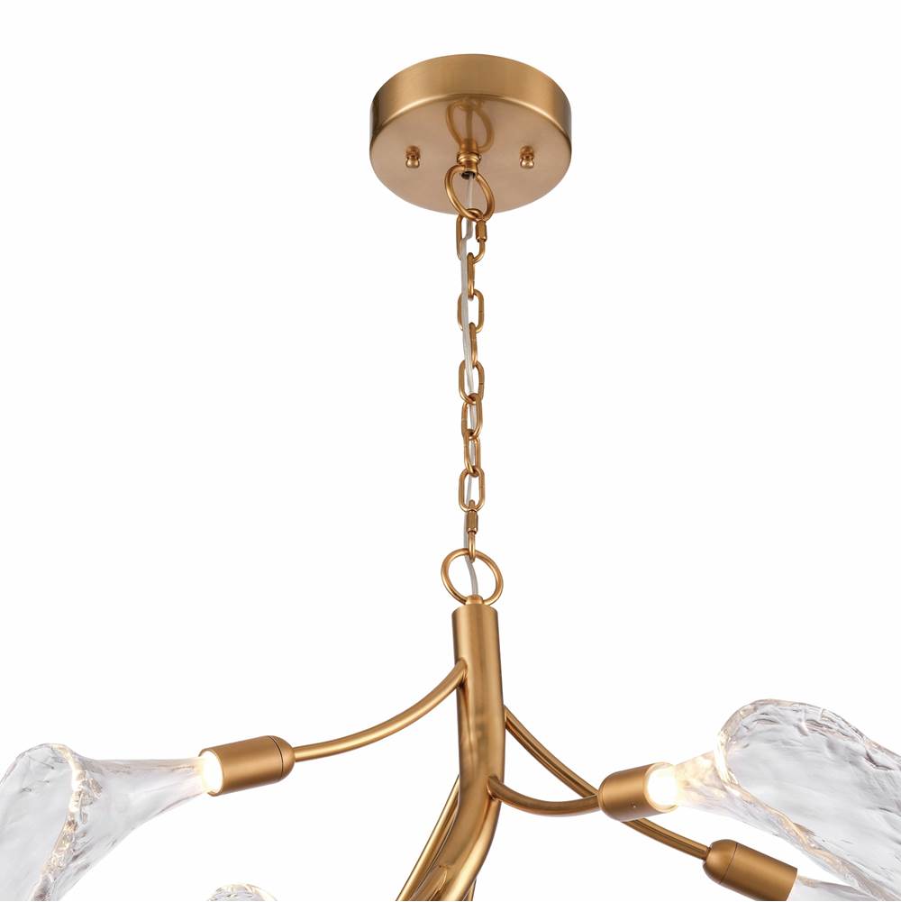 Arabela Lighting 85190-10 Satin Brass 32'' Calla  Chandelier  In Natural Brass  With Clear Hand-formed Glass Flowers Image 6