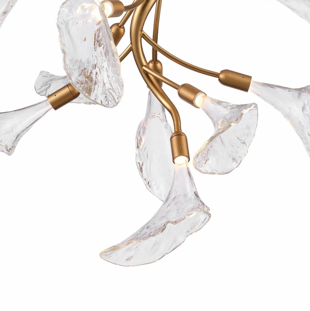 Arabela Lighting 85190-10 Satin Brass 32'' Calla  Chandelier  In Natural Brass  With Clear Hand-formed Glass Flowers Image 5