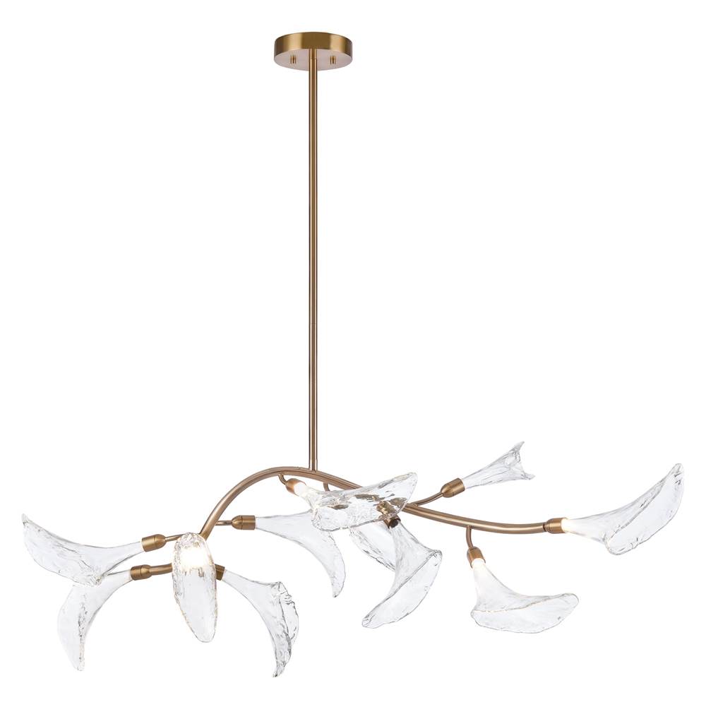 Arabela Lighting 85191-11 Natural Brass 60'' Calla Linear Chandelier In Natural Brass  With Clear Hand-formed Glass Flowers Image 1