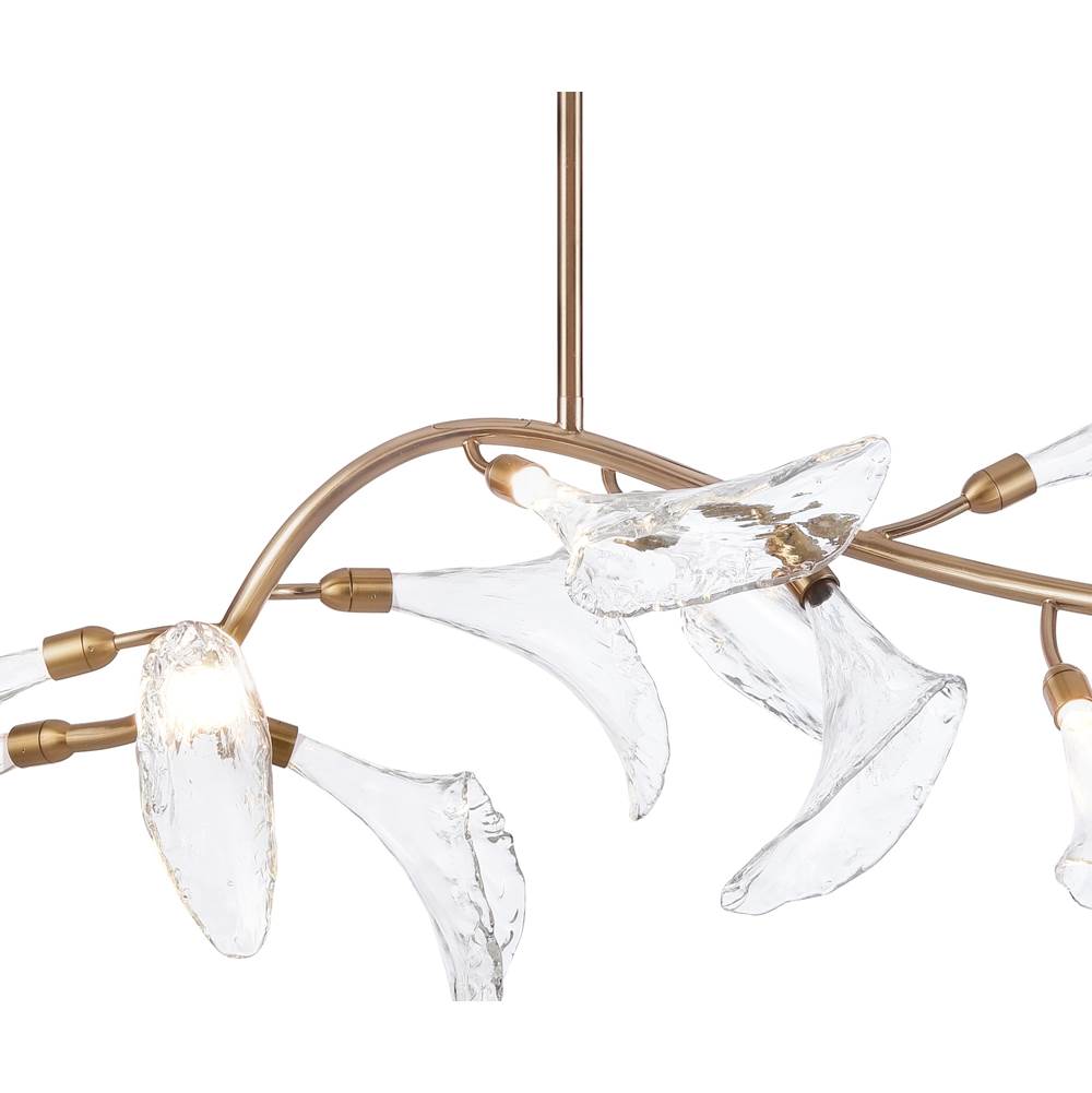 Arabela Lighting Calla 60'' Calla Linear Chandelier In Natural Brass  With Clear Hand-formed Glass Flowers