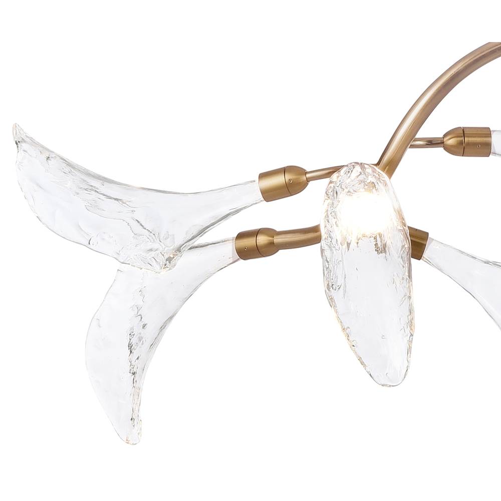 Arabela Lighting 85191-11 Natural Brass 60'' Calla Linear Chandelier In Natural Brass  With Clear Hand-formed Glass Flowers Image 6