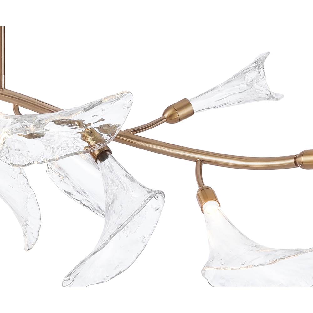 Arabela Lighting 85191-11 Natural Brass 60'' Calla Linear Chandelier In Natural Brass  With Clear Hand-formed Glass Flowers Image 5