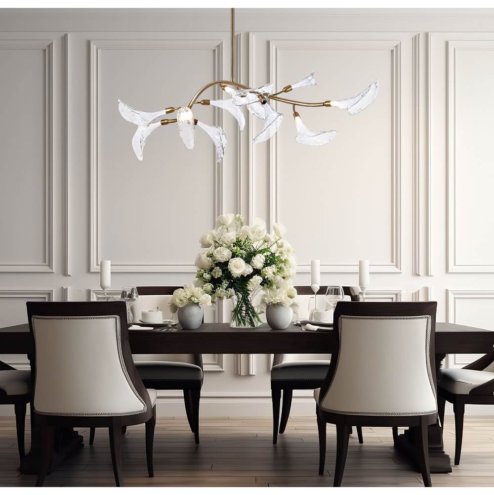Arabela Lighting 85191-11 Natural Brass 60'' Calla Linear Chandelier In Natural Brass  With Clear Hand-formed Glass Flowers Image 3