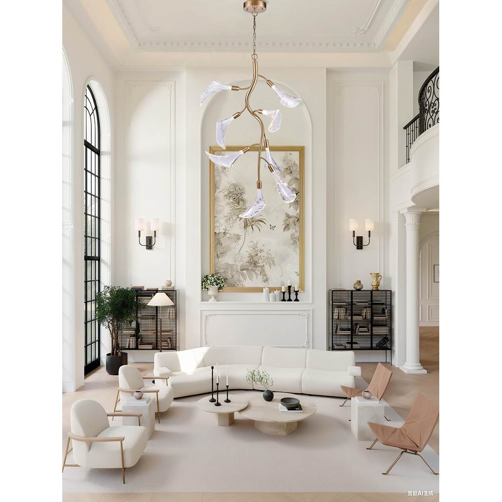 Arabela Lighting 85192-8 Natural Brass 52'' Calla  Chandelier In Natural Brass  With Clear Hand-formed Glass Flowers Image 3
